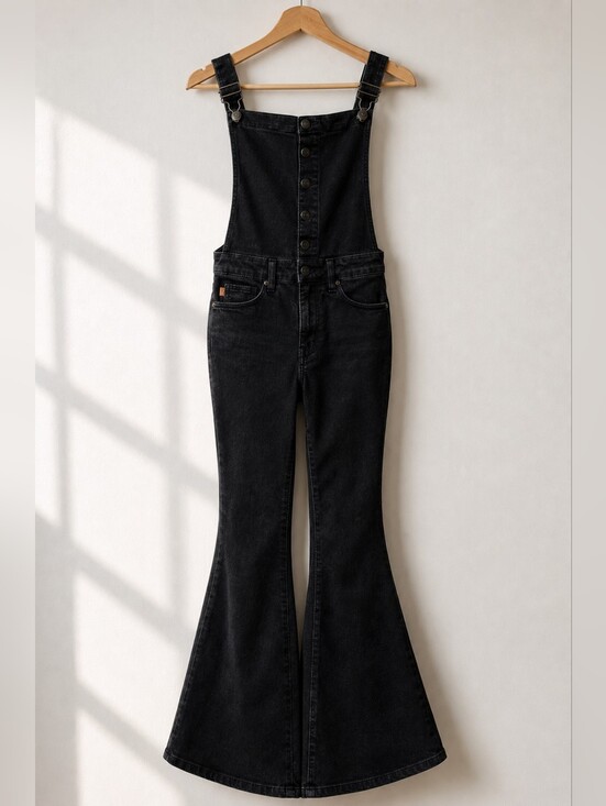 Judy Blue Denim - Judy Blue~Women Zoey Tummy Control Flare Denim Overalls~Black Bibs~Western~MED